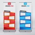 Roll up banner design template, vertical, abstract background, pull up design, modern x-banner, rectangle size.