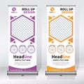 Roll up banner design template, vertical, abstract background, pull up design, modern x-banner, rectangle size.