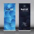 Collection of Roll Up Banner Design stand template vector illustration. Blue and black color background Royalty Free Stock Photo