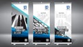 Roll-up template, design 85x200 cm - modern office buildings, skyscrapers Royalty Free Stock Photo