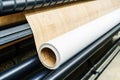 A roll of vinyl linoleum in a flooring store. Close-up Royalty Free Stock Photo