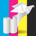 Roll of white paper with Origami Pigeon.