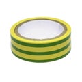 Roll of yellow-green striped plastic duct tape isolated on white Royalty Free Stock Photo