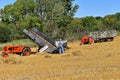 Case and Allis Chalmers tractors loading bundles