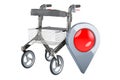 Rollator for elderly with map pointer, 3D rendering Royalty Free Stock Photo
