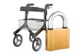 Rollator for elderly with padlock, 3D rendering Royalty Free Stock Photo