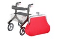 Rollator for elderly with purse coin, 3D rendering Royalty Free Stock Photo