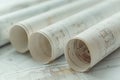 Rolled Architecture Blueprints on Desk Royalty Free Stock Photo