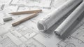 The Architect's Blueprint Rolls.AI generated image Royalty Free Stock Photo