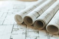 Rolled Architecture Blueprints on a Table Royalty Free Stock Photo