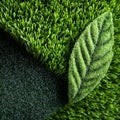 Rolled artificial green grass with a leaf shape cut out showing different textures and shades Royalty Free Stock Photo