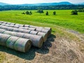 Rolled bales of hay on the Virginia hillside, United States