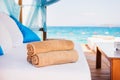 Rolled beach towel. Luxury SPA resort.