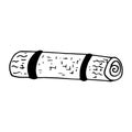 rolled blanket icon. hand drawn doodle. , scandinavian, nordic, minimalism, monochrome. hike, travel, picnic, yoga.