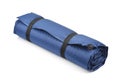 Rolled blue self-inflating camping mattress