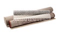 Rolled carpets on white background. Interior element Royalty Free Stock Photo