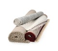 Rolled carpets on white background. Interior element Royalty Free Stock Photo
