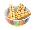 Rolled Chocolate Wafers In Bowl Side View Royalty Free Stock Photo