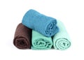 Rolled clean soft towels on white background Royalty Free Stock Photo