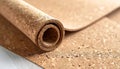 Rolled Cork Sheet Close Up Texture in Neutral Brown Tones on Wood Tabletop Royalty Free Stock Photo