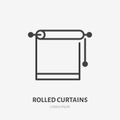 Rolled curtains flat line icon. Window shutters vector illustration. Thin sign for home textile decoration