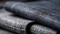 Rolled Denim Fabric Stack, Blue Jeans Material Closeup View ai generated Royalty Free Stock Photo