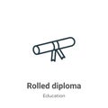 Rolled diploma outline vector icon. Thin line black rolled diploma icon, flat vector simple element illustration from editable Royalty Free Stock Photo