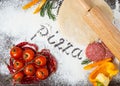 Rolled dough, heart shaped stack of red tomato and chili peppers