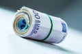 Rolled euro banknotes several thousand.Free space for your economic information