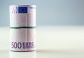 Rolled euro banknotes several thousand.Free space for your economic information Royalty Free Stock Photo