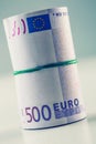 Rolled euro banknotes several thousand.Free space for your economic information Royalty Free Stock Photo