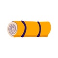 Rolled folded tourist sleeping mat in cartoon style. Camping rug or fitness carpet . Yoga floor mat.