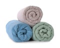 Rolled fresh clean towels on white background Royalty Free Stock Photo