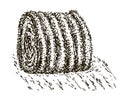 Rolled hay vector icon. Stack of dry field grass. Sketch Round straw bale, natural farm cattle feed, biofuel. Haystacks Royalty Free Stock Photo