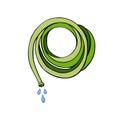 Rolled hose for irrigation. Gardening equipment. Hand drawn colorful vector illustration in doodle flat style