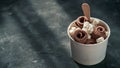 Rolled ice cream in cone cup on dark,copy space Royalty Free Stock Photo