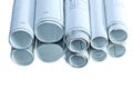 Rolled isolated blueprints on mirror cose up view Royalty Free Stock Photo