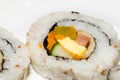 Rolled Korean Sushi isolated on a white background, close-up