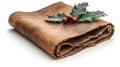 Rolled leather, holly sprig, white background, Christmas craft Royalty Free Stock Photo