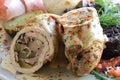 Rolled meat with ham,mushrooms and pickles Royalty Free Stock Photo