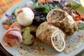 Rolled meat with mushrooms and ham Royalty Free Stock Photo