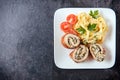 Rolled meat and spaghetti Royalty Free Stock Photo