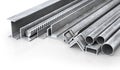 Rolled metal products. Steel profiles and tubes. 3d illustration