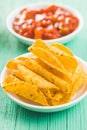 Rolled mexican nacho chips and salsa dip Royalty Free Stock Photo