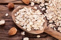 Rolled oats and nuts. Royalty Free Stock Photo