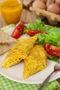 Rolled omelette with cheese served with vegetable salad Royalty Free Stock Photo