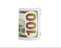 Rolled one hundred dollar bill isolated on white background. US money and currency concept Royalty Free Stock Photo