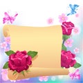 Rolled parchment and roses Royalty Free Stock Photo