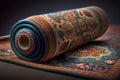 A Rolled Persian carpet on a Dark Background