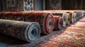 Rolled Persian carpets on a Dark Background Royalty Free Stock Photo